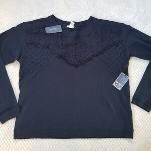 Forever 21 sz S dark navy knit fringe sweater